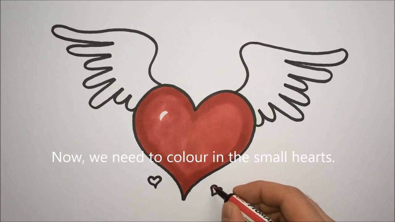 1280x720 How To Draw A Heart With Wings Step By Step Easy