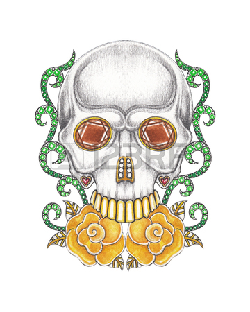 360x450 Women Skull Day Of The Dead.hand Pencil Drawing On Paper. Stock