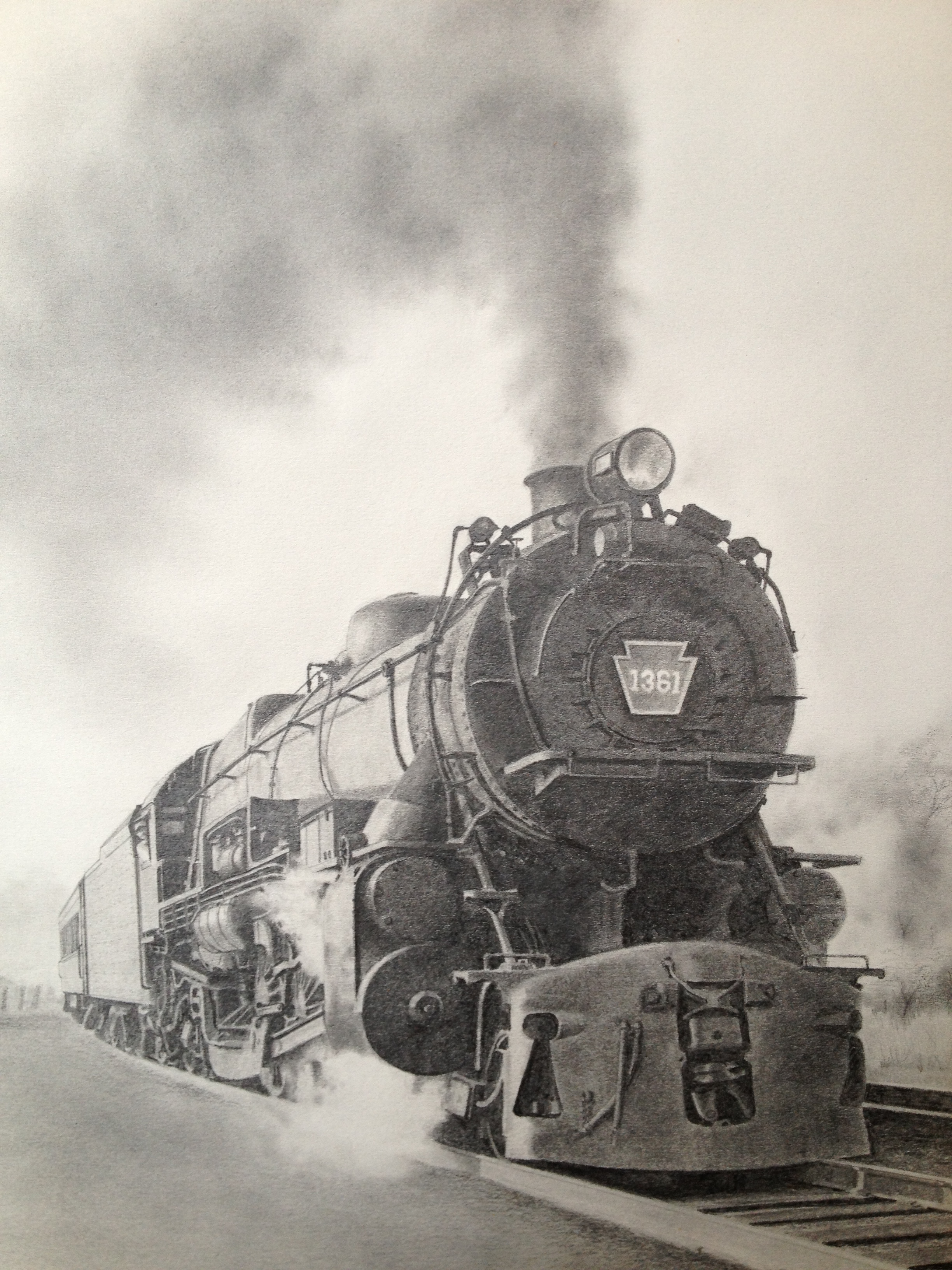 2448x3264 Pennsylvania Railroad K 4 Steam Locomotive 1361. Pencil Drawing