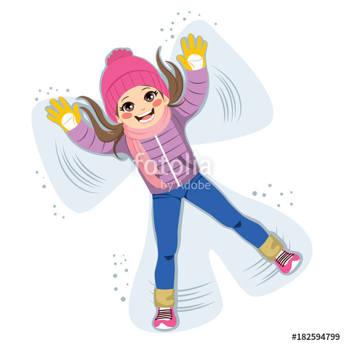 500x500 Sweet Young Girl Playing And Making Snow Angel Silhouette Stock