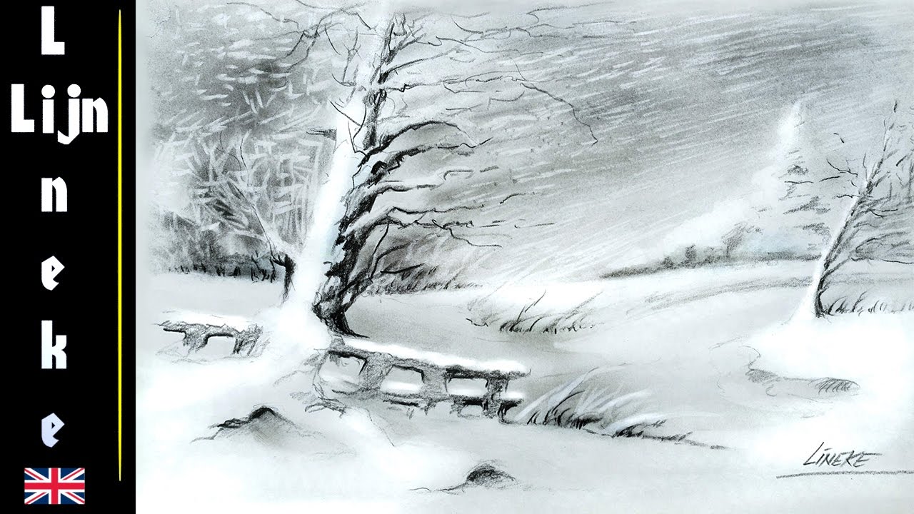 1280x720 Very Easy! How To Draw A Snow Landscape In Charcoal