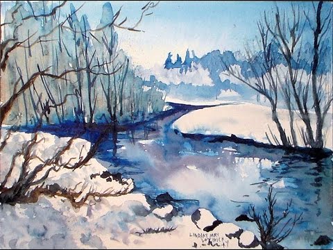 480x360 Icy Stream Winter Landscape In Blue