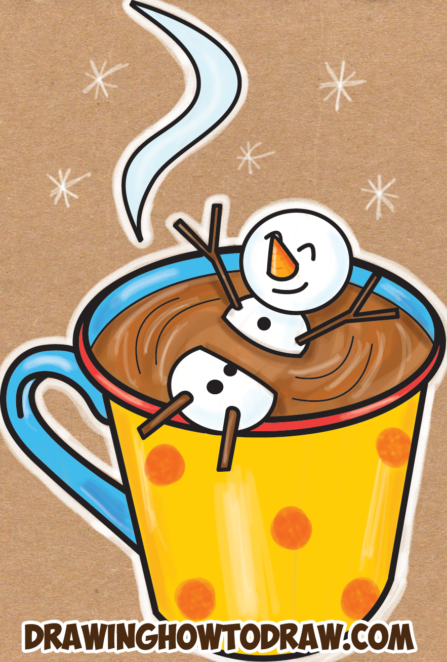 883x1308 Learn How To Draw A Snowman Swimming In A Hot Cup Of Cocoa Simple