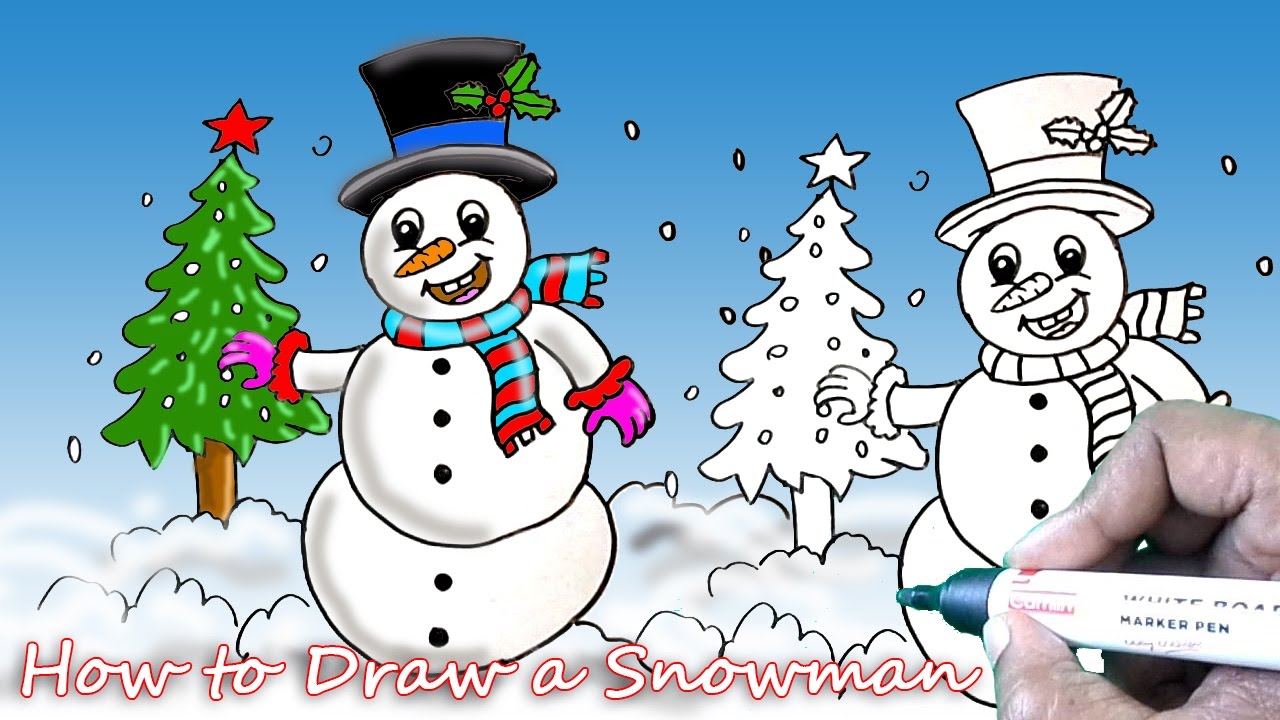 1280x720 How To Draw The Snowman Simple Drawing Tutorial For Beginners