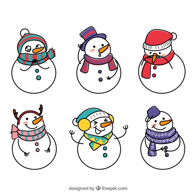626x626 Set Of Hand Drawn Snowmen Vector Free Download
