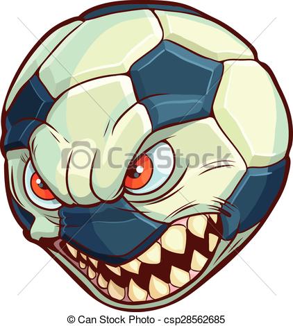 422x470 Soccer Ball Mean Face Sharp Teeth. Vector Cartoon Clip Art