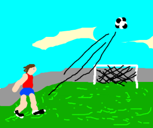 300x250 Man Kicks Soccer Ball Over Goal Net