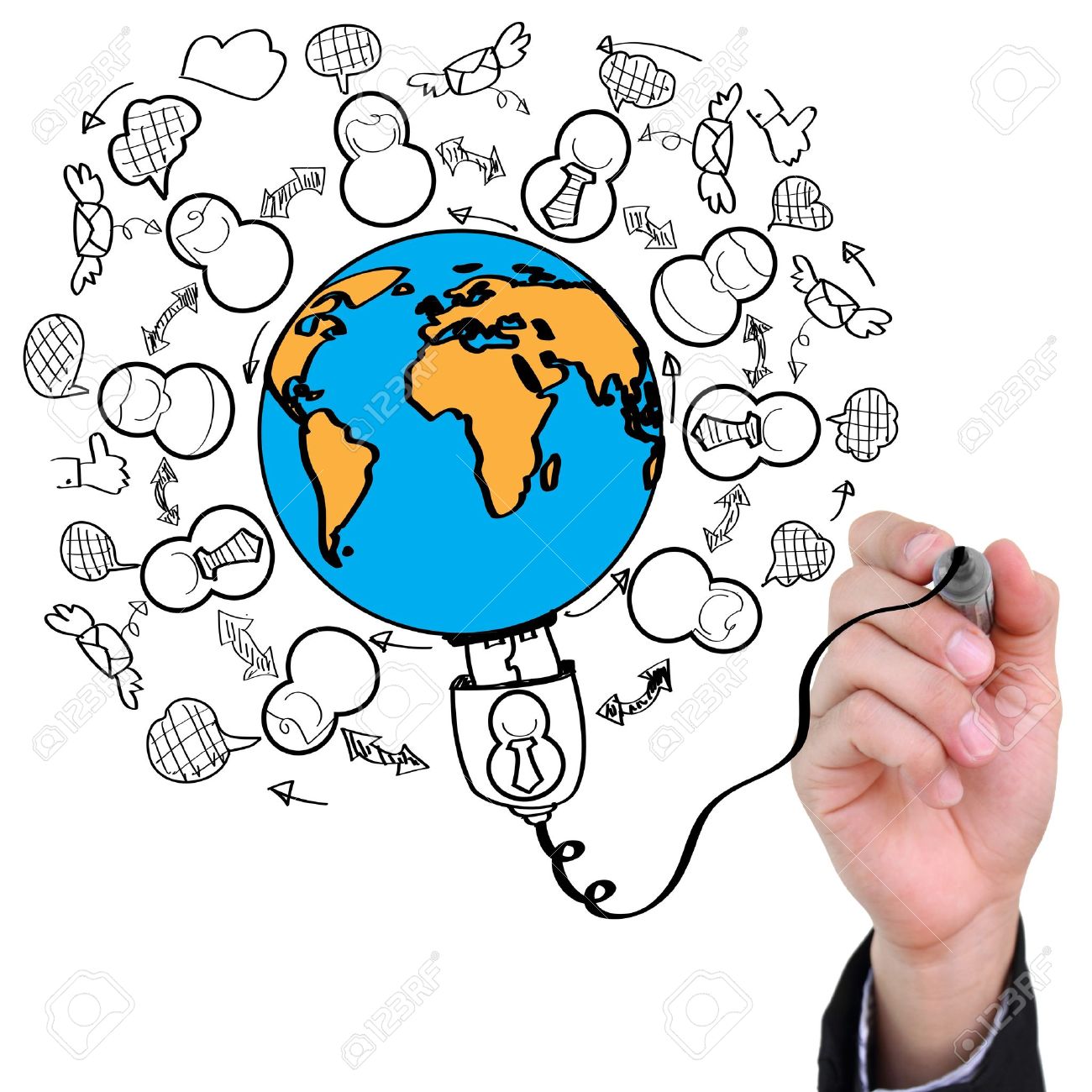 1300x1300 Businessman Drawing Usb Drive Connect The World Social Network