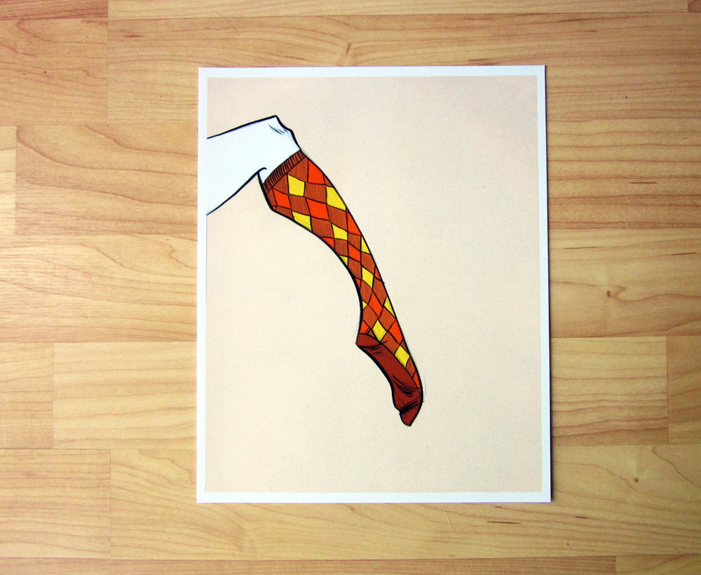 1000x820 Lipstick Kiss Press Cozy Argyle Socks Drawing Art Print Online