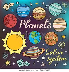 236x246 Planets Set. Hand Drawn Cartoon Collection Of Solar System Planets