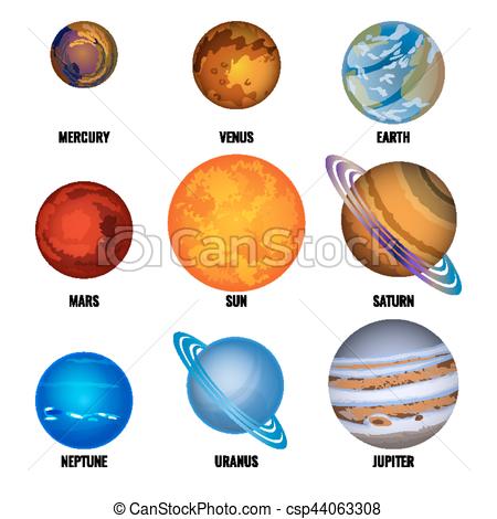 450x470 Set Of Solar System Planets With Text Cartoon Vector Vector