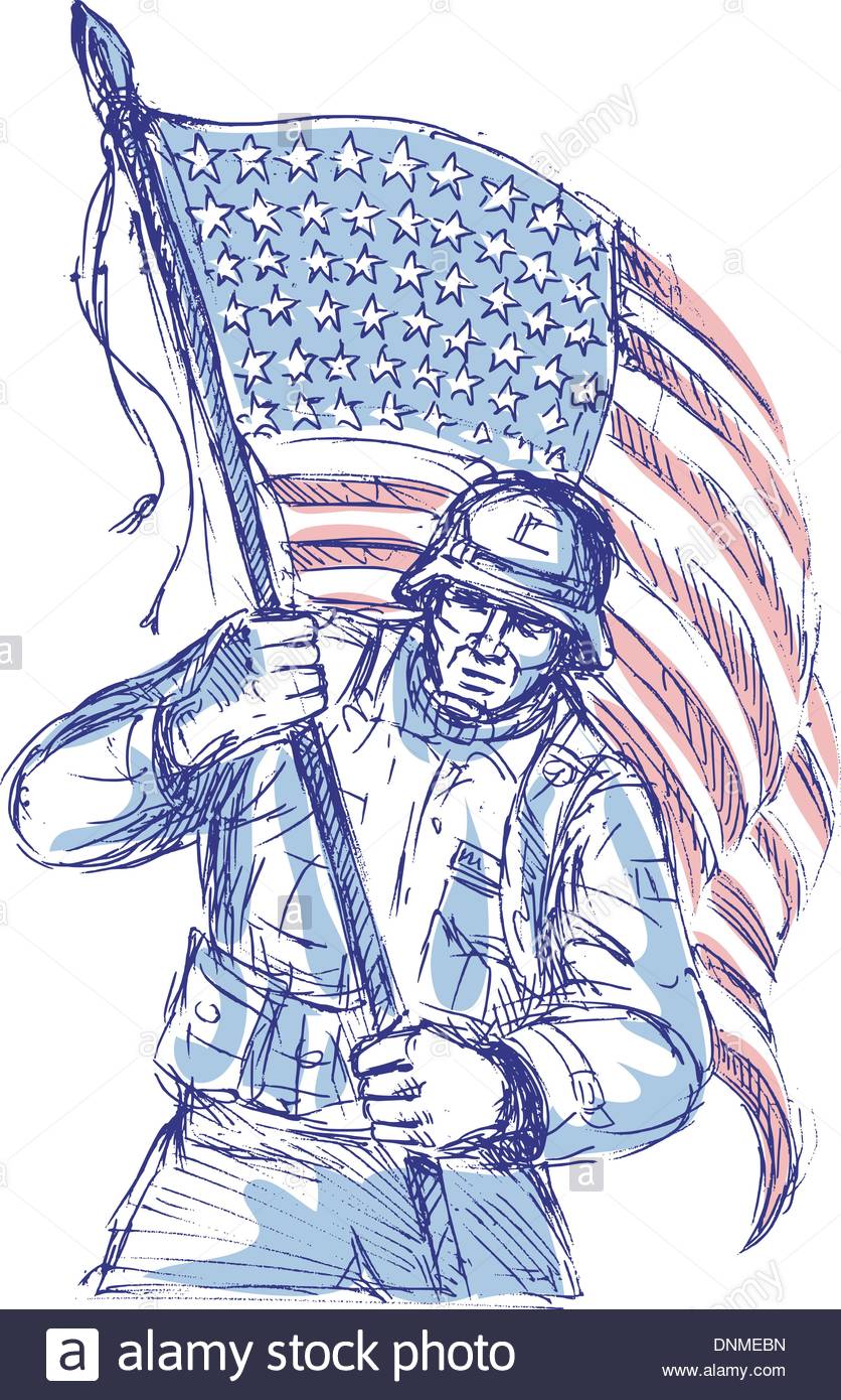836x1390 Hand Drawn Sketch Of An American Soldier In Full Battle Gear