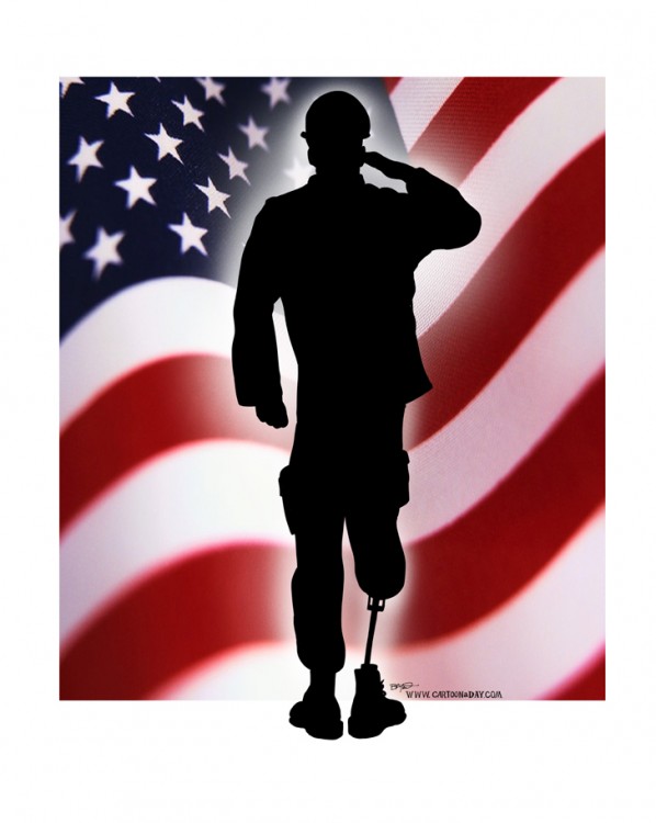 598x750 Veterans Day Soldier Saluting Flag Cartoon