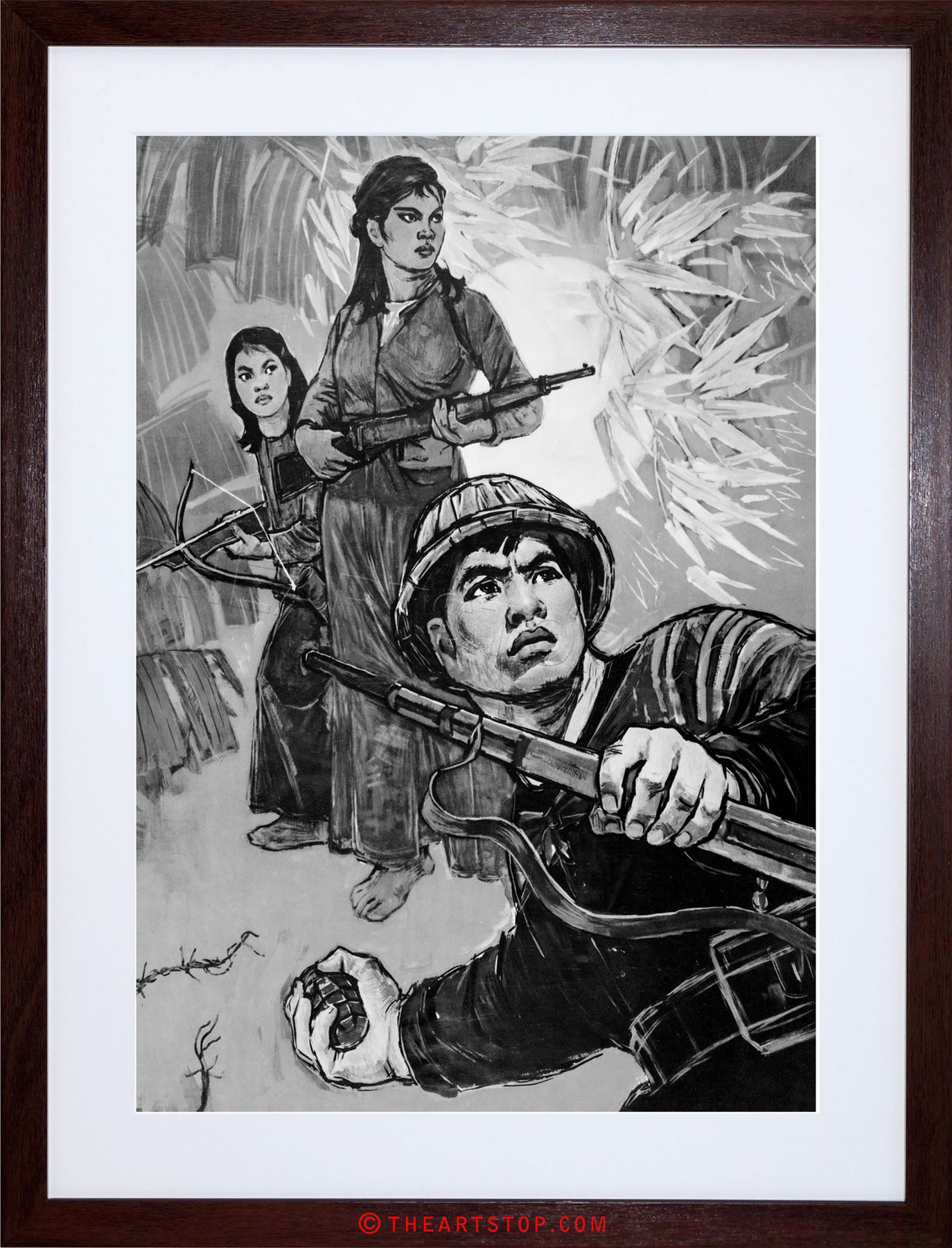 1374x1800 Ad War Vietnam Jungle Soldiers Drawing Grenade Gun Framed Print