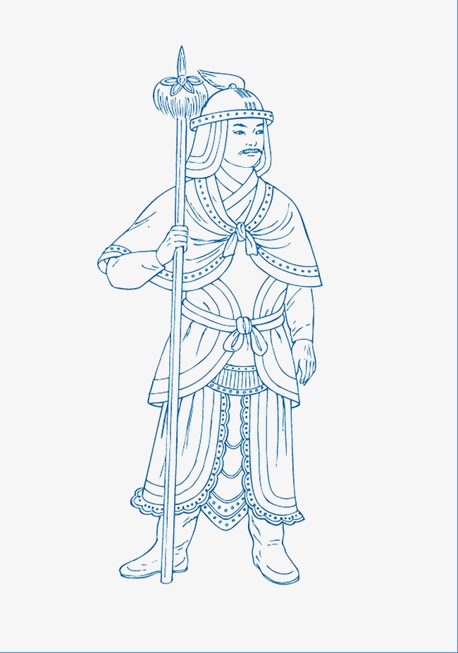 650x927 Freehand Line Drawing Soldiers, Chinese Style, Blue And White