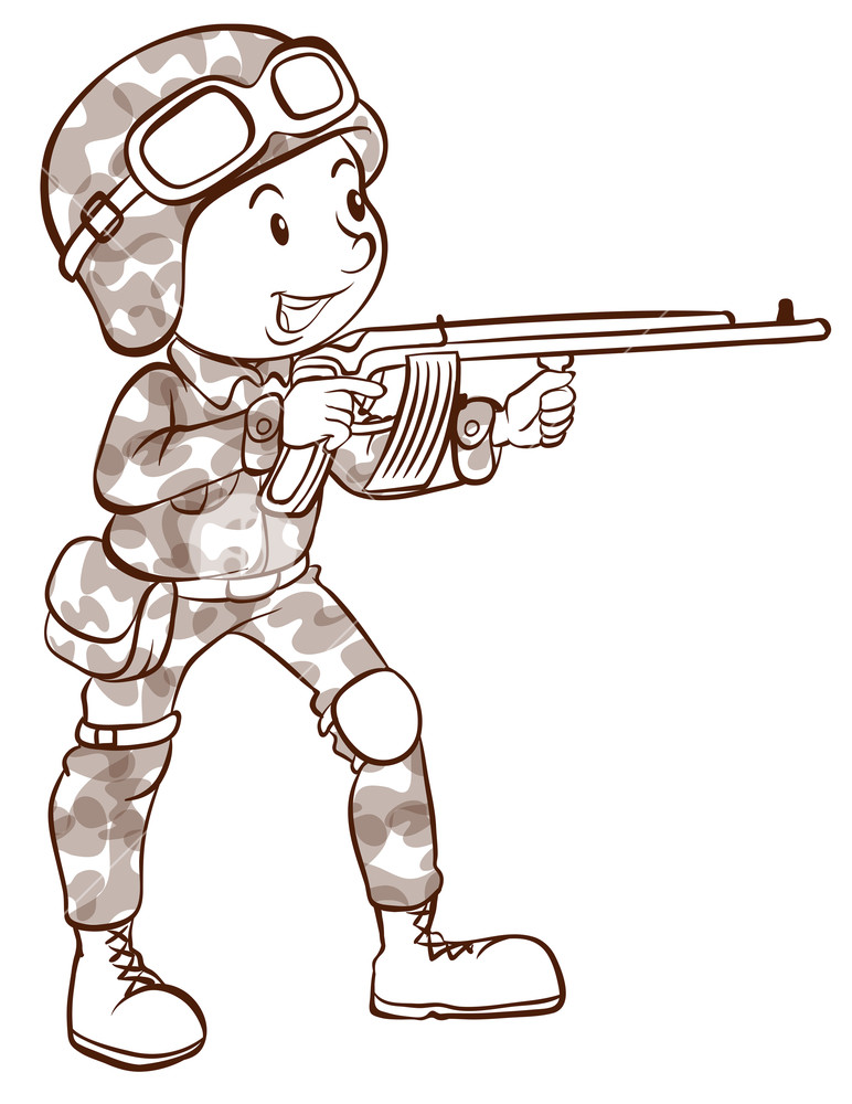 772x1000 A Plain Drawing Of A Soldier Holding A Gun On A White Background
