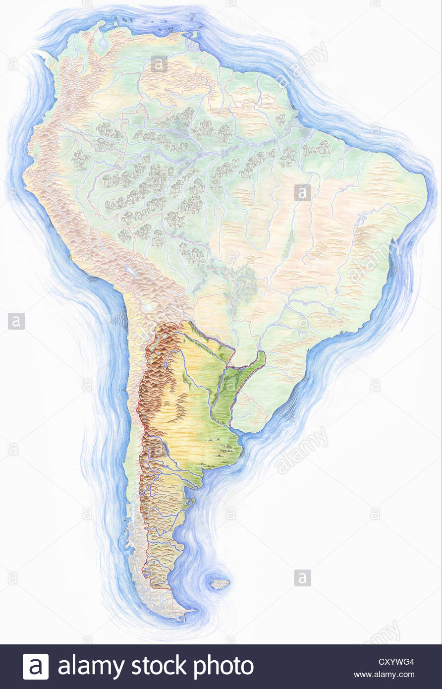 892x1390 South America Map Drawing