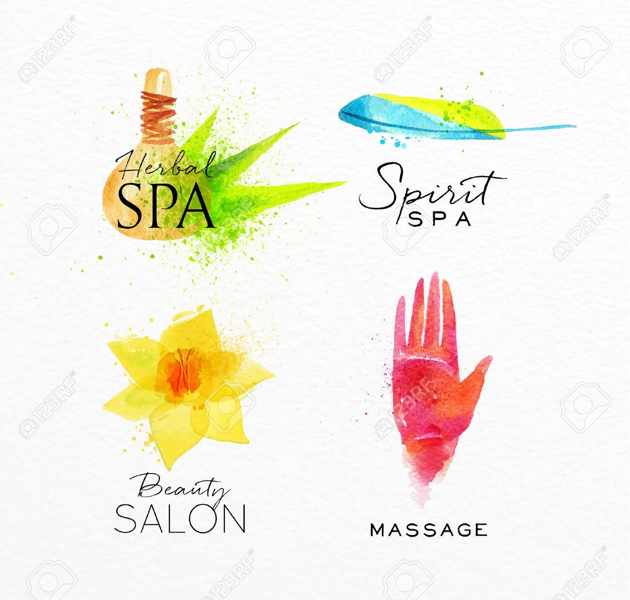 1300x1238 Symbols Beauty Natural Spa Drawing With Watercolor, Symbol Herbal