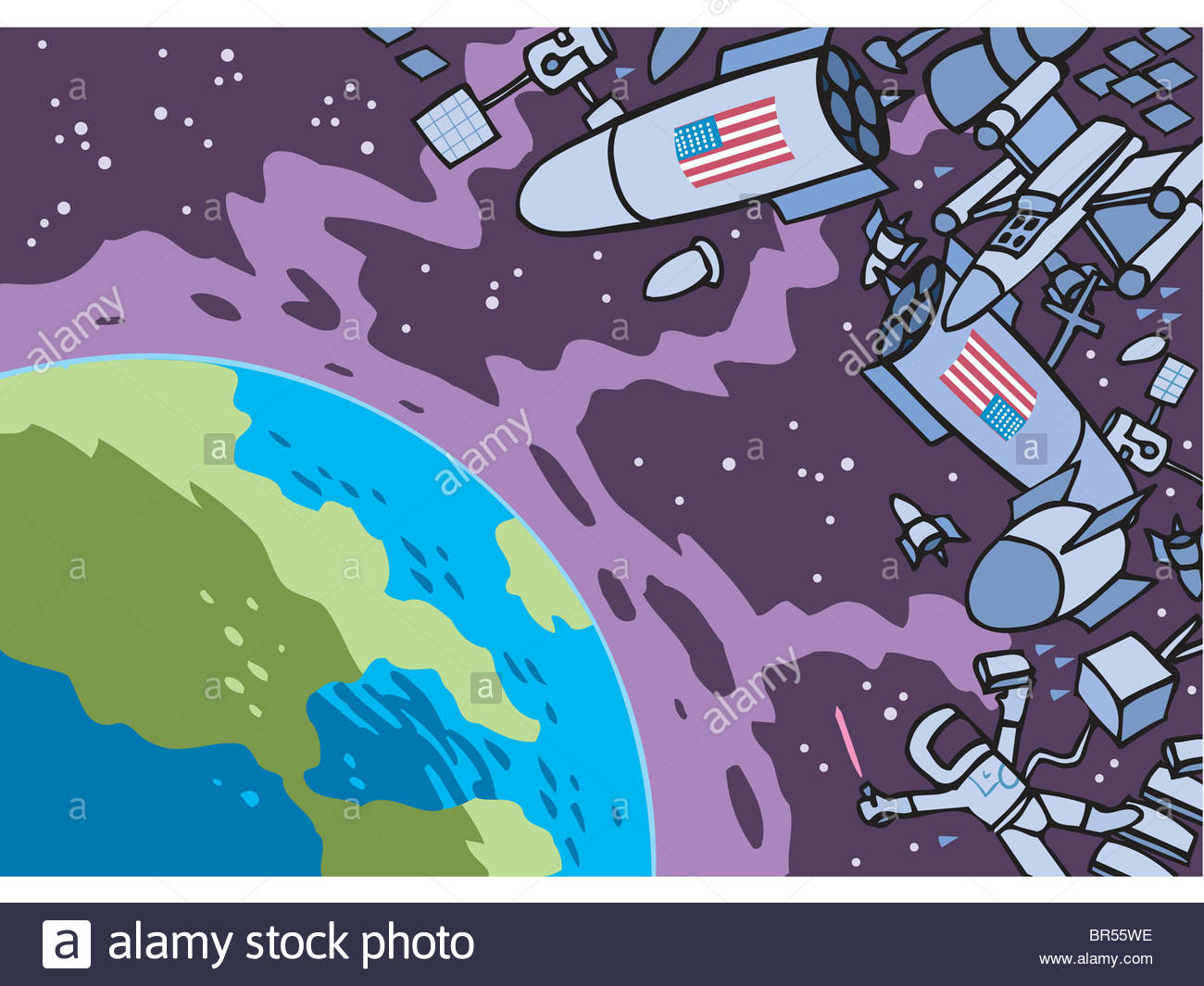 1300x1065 A Cartoon Drawing Of The Space And The Planet Earth Stock Photo