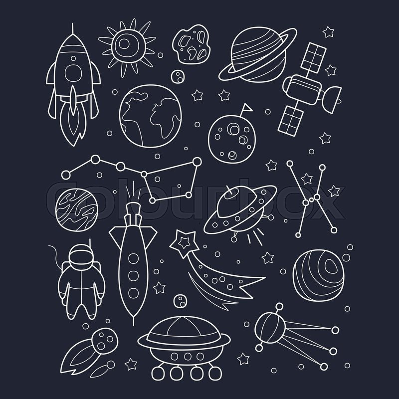 800x800 Space And Cosmic Objects Black And White Wallpaper With Contour