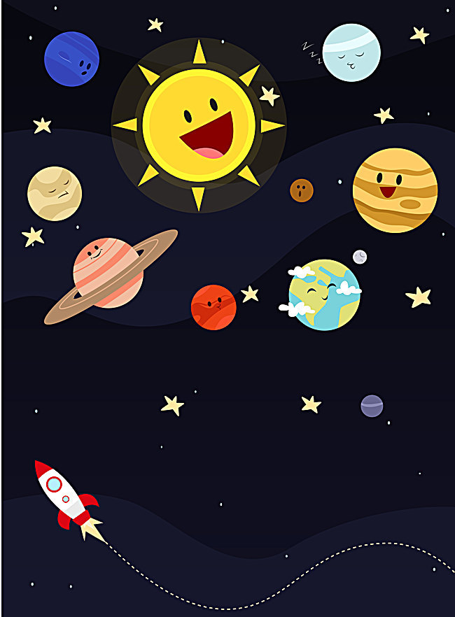 650x882 Vector Cartoon Drawing Of Children Nine Planets Line Background