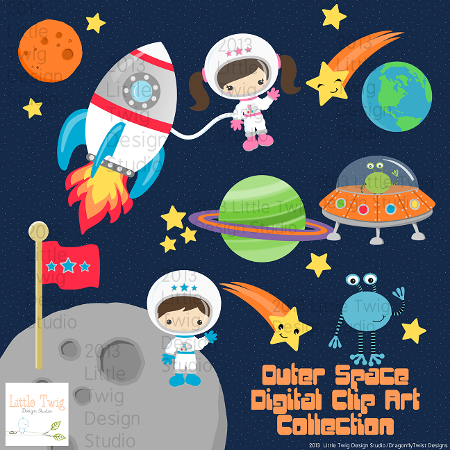 648x648 Outer Space Astronauts Kids, Children Digital Clipart, Clip Art