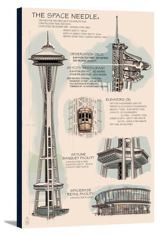 667x1000 Space Needle Technical Drawing (Naturals)