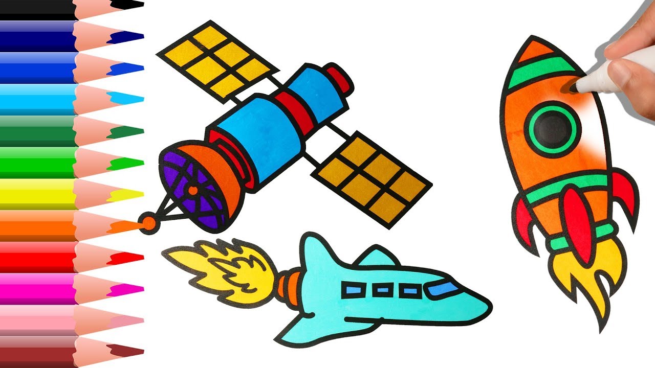 1280x720 How To Draw Airplane, Satellite And Spacecraft Learning For Kids