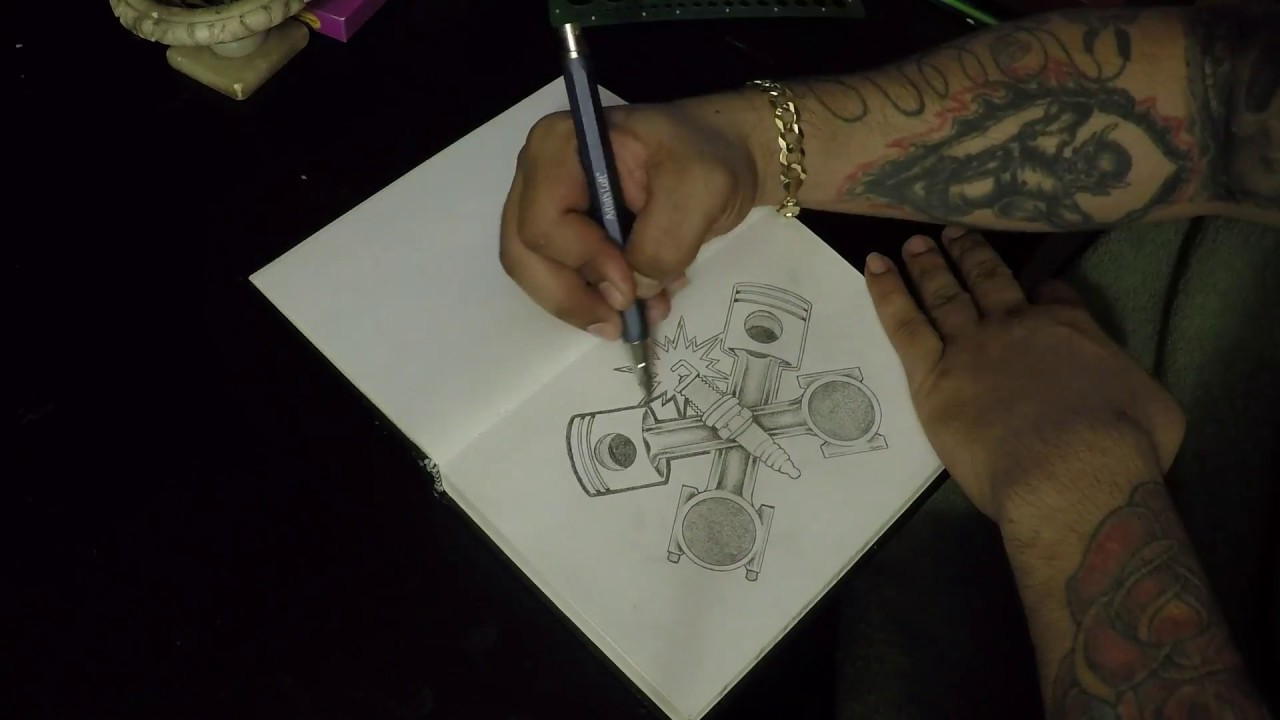 1280x720 Spark Plug + Pistons Drawing