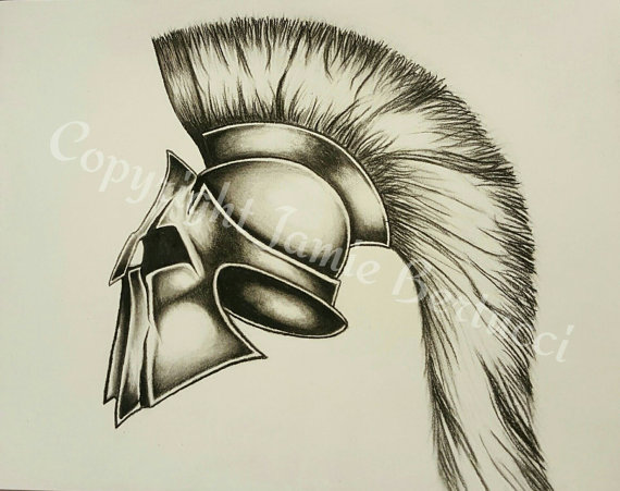 570x451 Original 9x12 Charcoal Roman Galea Helmet Drawing