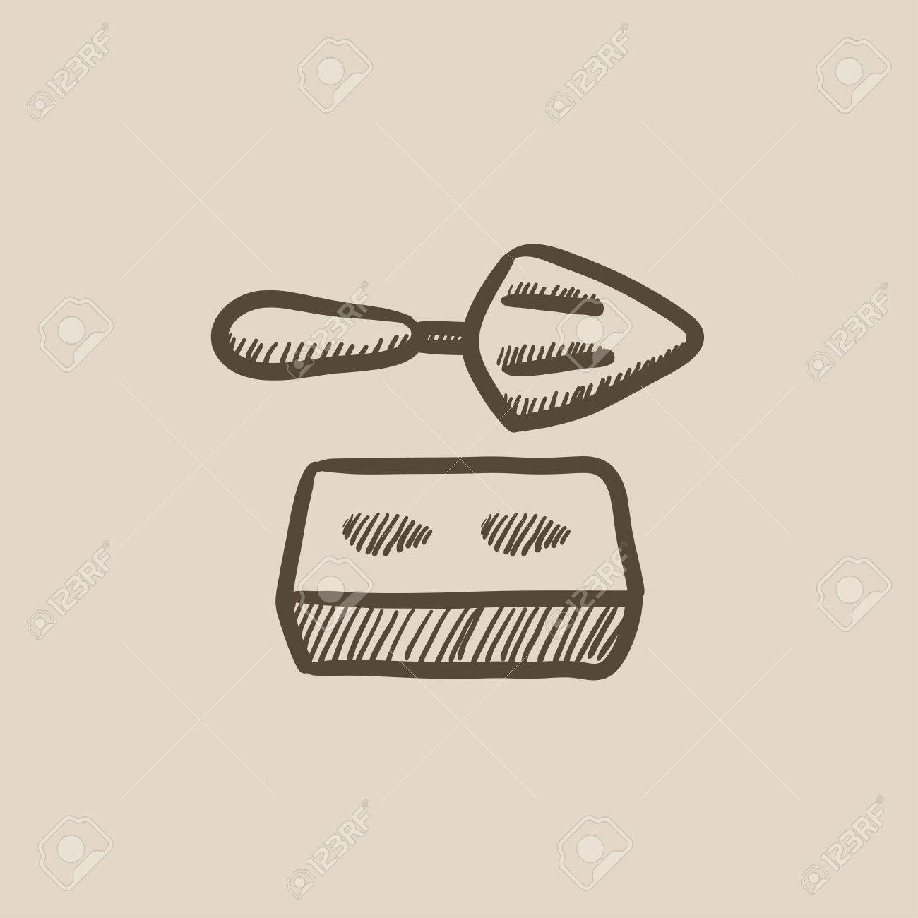 1300x1300 Spatula With Brick Vector Sketch Icon Isolated On Background