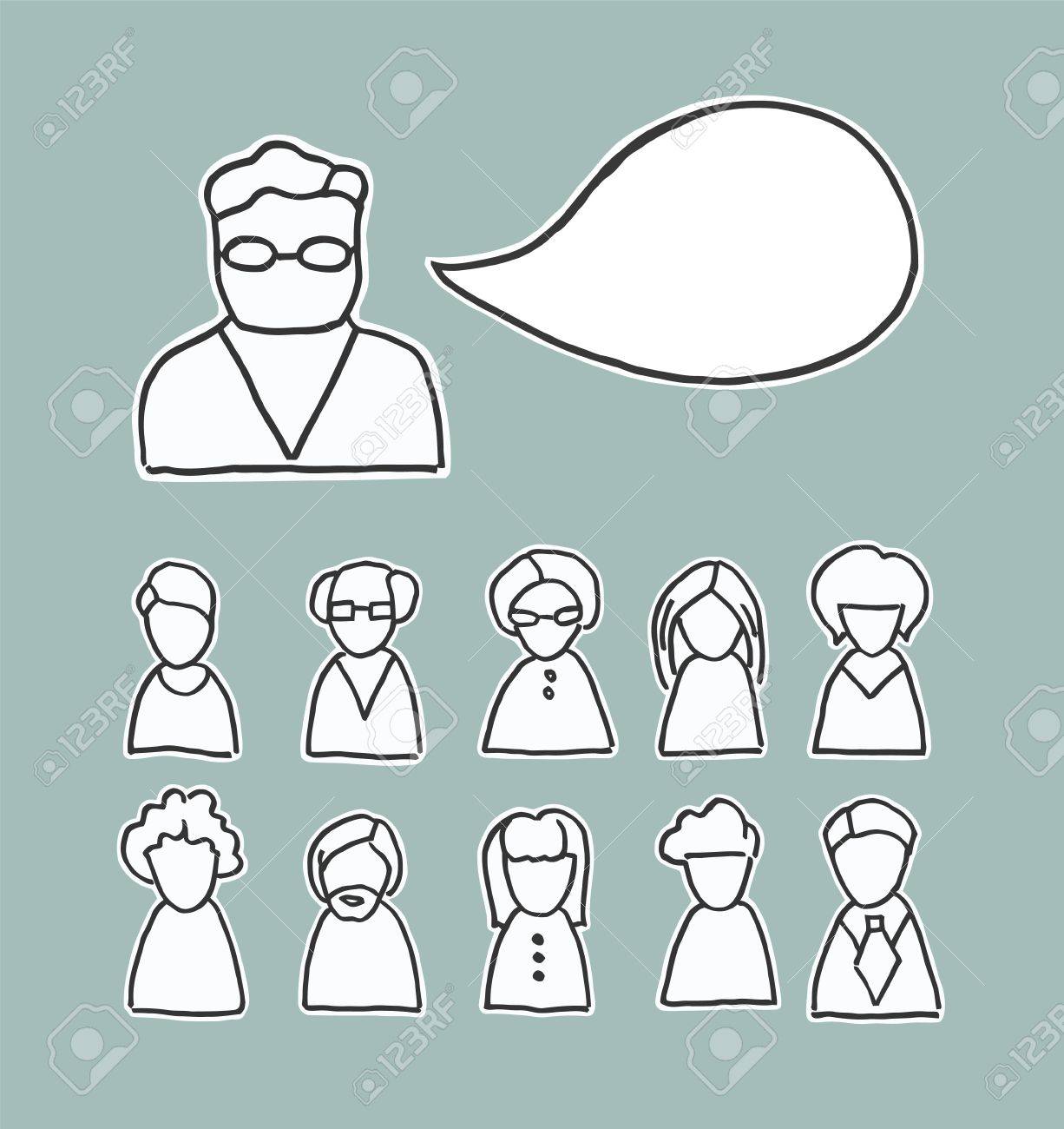 1226x1300 A Collection Of Simplistic Line Drawing People Icons And A Speech