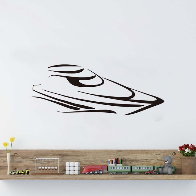 640x640 Line Drawing Silhouette Delineative Speed Boat Wall Sticker Art