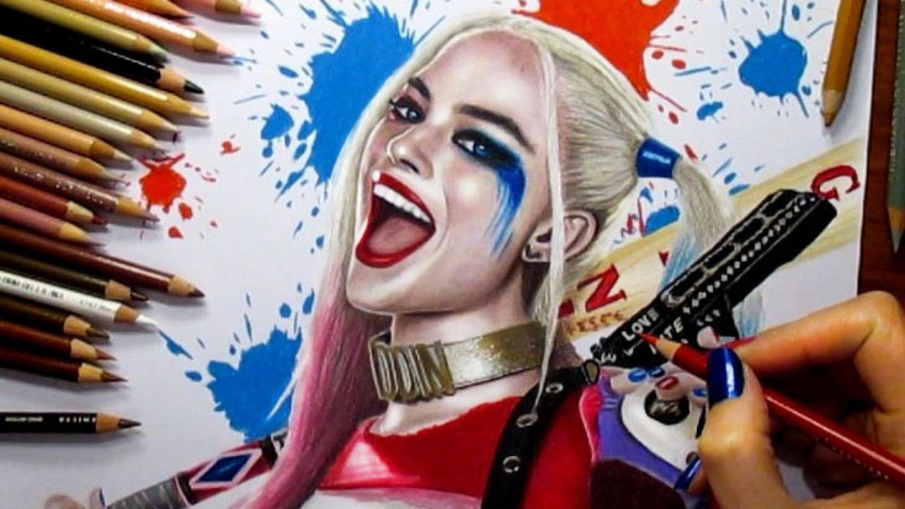 1280x720 Speed Drawing Of Margot Robie As Harley Quinn In Suicide Squad