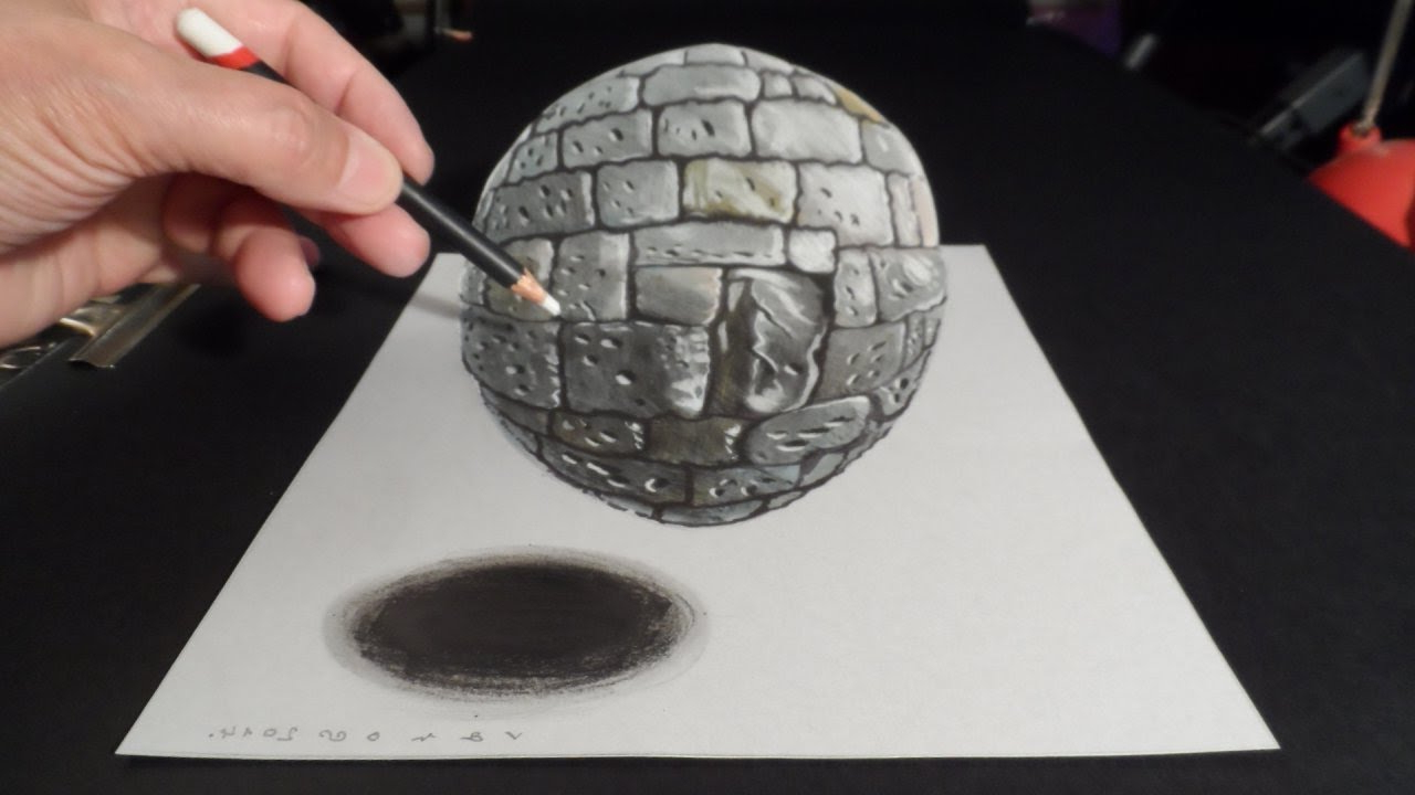 1280x720 Pencil Drawing 3d For Ball How To Draw 3d Stone Ball, Art Drawing