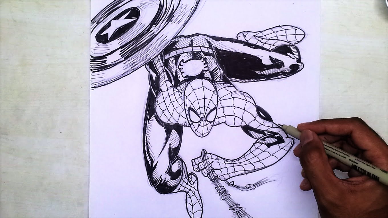 1361x765 How To Draw Spiderman Captain America Civil War Drawing