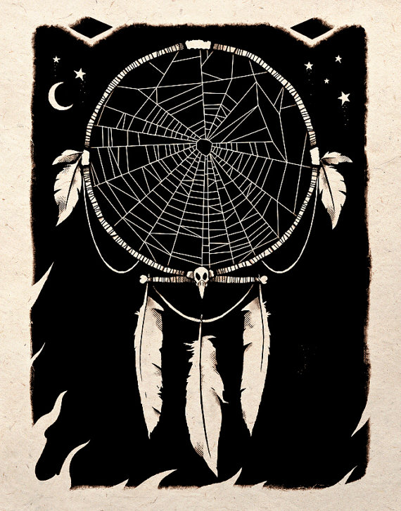 570x725 Spider Web Dreamcatcher Black And White Drawing Art Print Artwork
