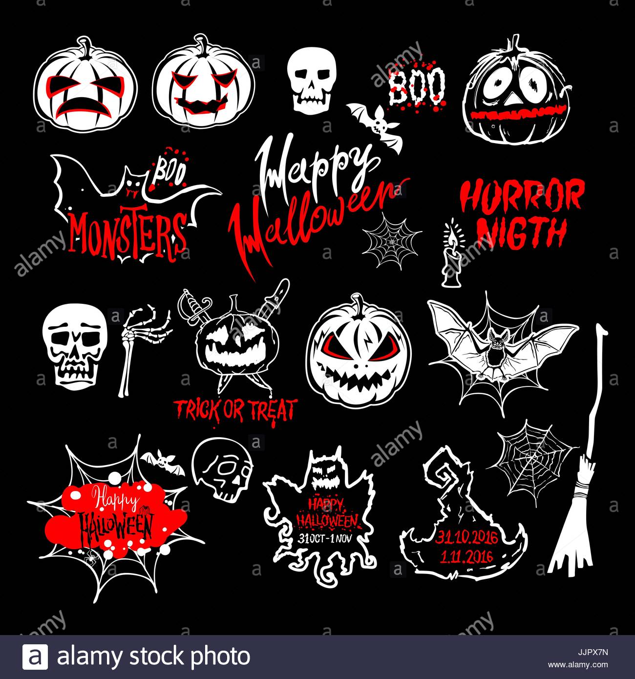 1300x1390 Vector Halloween Set, Drawn Halloween Symbols Pumpkin, Broom, Bat