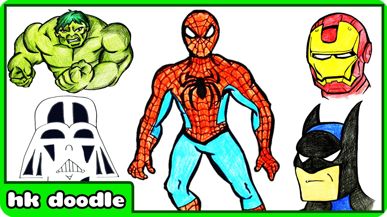 1280x720 How To Draw Superheroes For Kids Spiderman, Batman, Iron Man