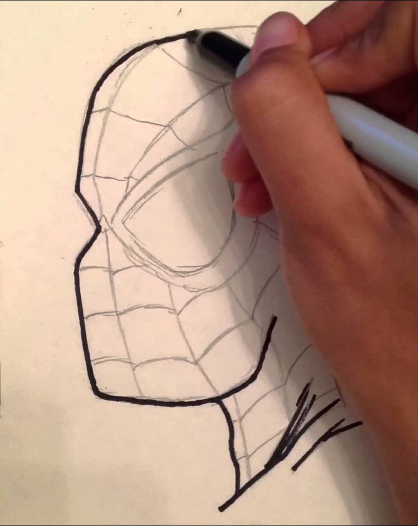 858x1080 Simple Spider Man Mask Drawing (Side View)