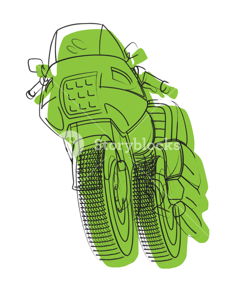 807x1000 Green Sports Bike Drawing Royalty Free Stock Image