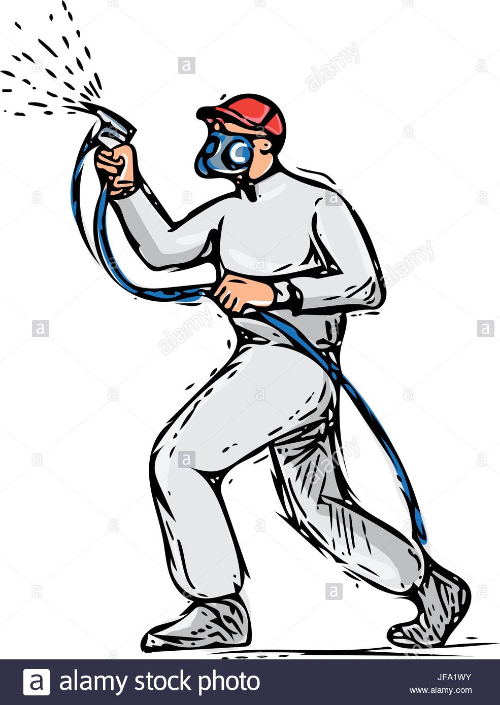 985x1390 Spray Painter Painting Side Drawing Stock Vector Art