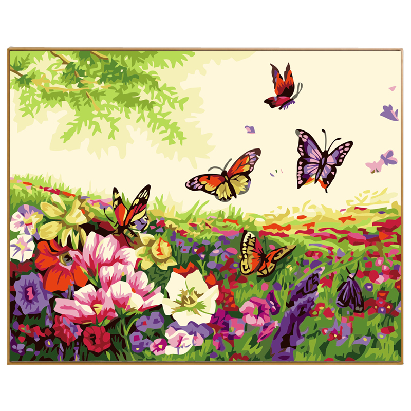 800x800 Phkv Spring Landscape Flowers And Butterflies Drawing On Canvas