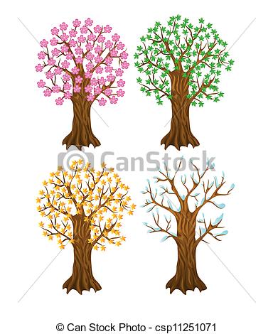 384x470 Set Of Autumn,winter, Summer And Spring Tree, With Isolation