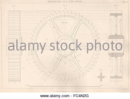 422x320 Victorian Engineering Drawing. Spur Wheel 1847 Old Antique Print