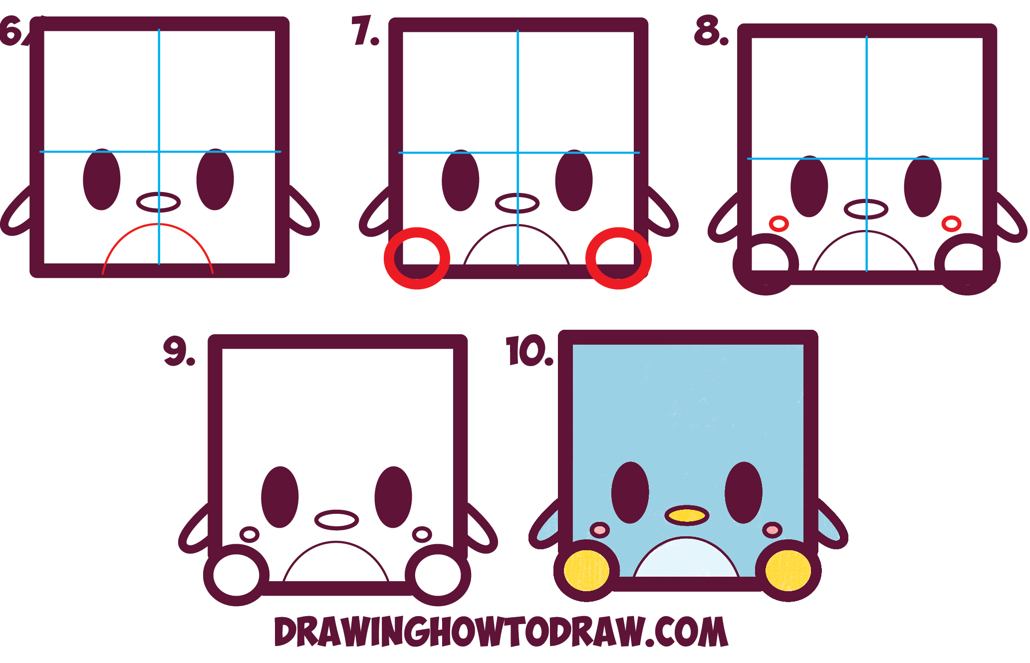 2064x1329 How To Draw Cute Kawaii Cartoon Baby Penguin From Squares