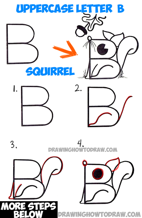 560x858 How To Draw A Cartoon Squirrel From An Uppercase Letter B Drawing