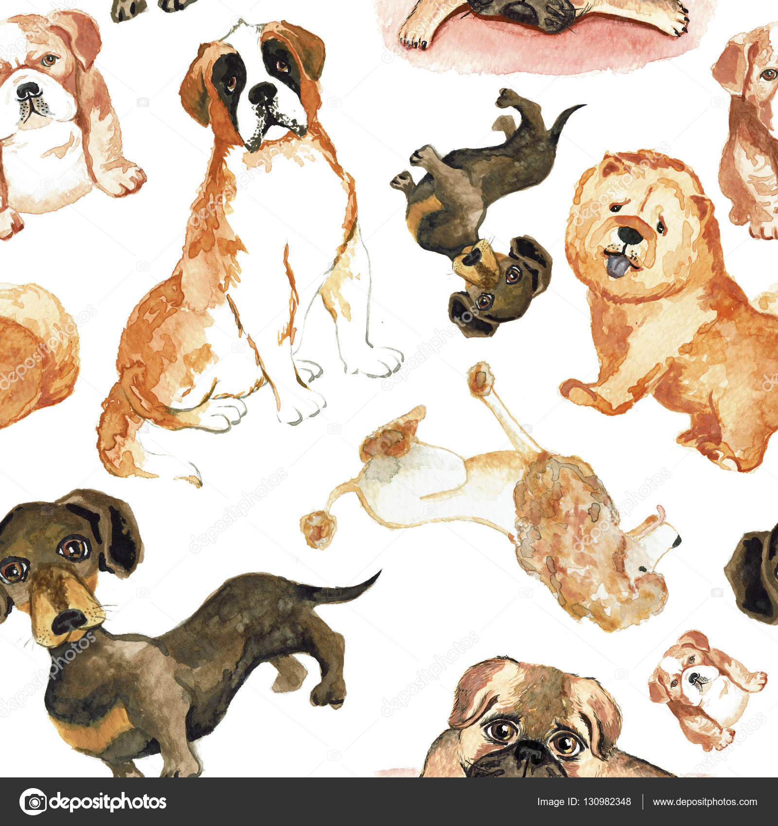 1600x1700 Seamless Pattern With Dogs St. Bernard Dog, Dachshund, Chow Chow