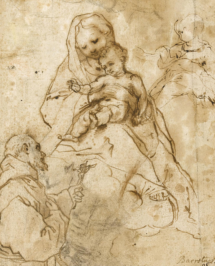 728x900 Virgin And Child With Saint Francis Drawing By Federico Fiori
