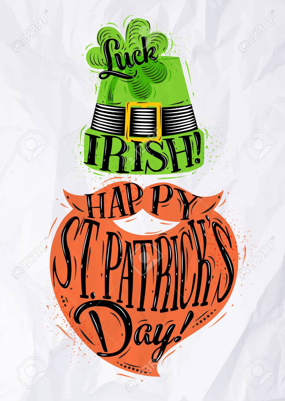 924x1300 Poster St Patrick Hat And Beard Lettering Luck Irish Happy St